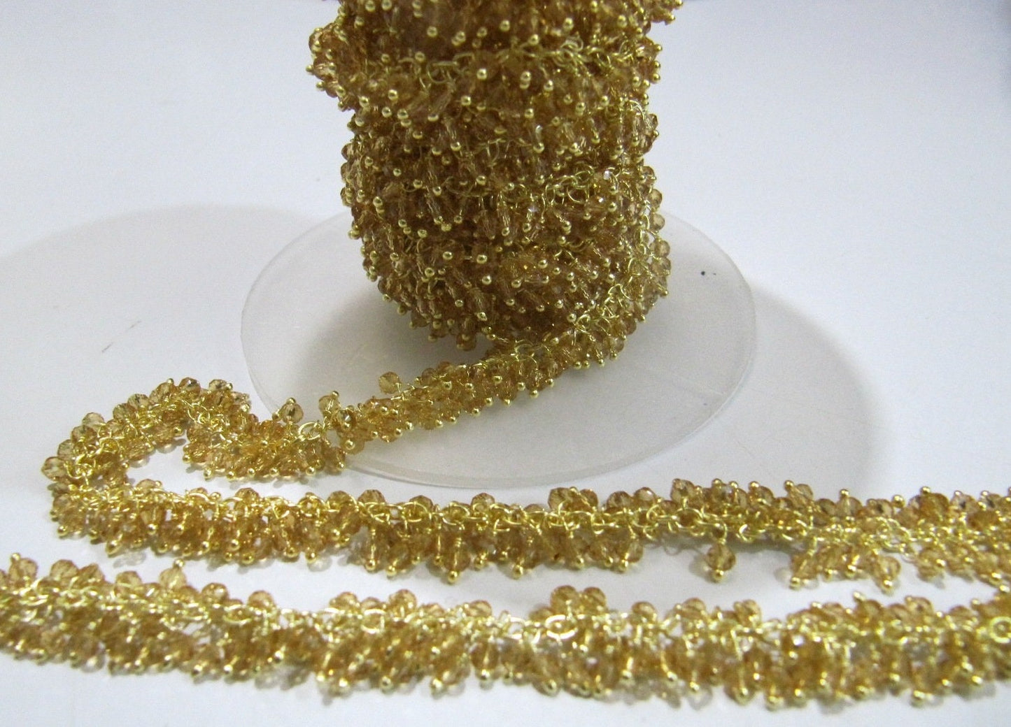Citrine Quartz  Rondelle Faceted 2.5mm Beads Wire Wrapped chain Grape Dangling Cluster Chain Handmade Jewelry making Chain sold per foot