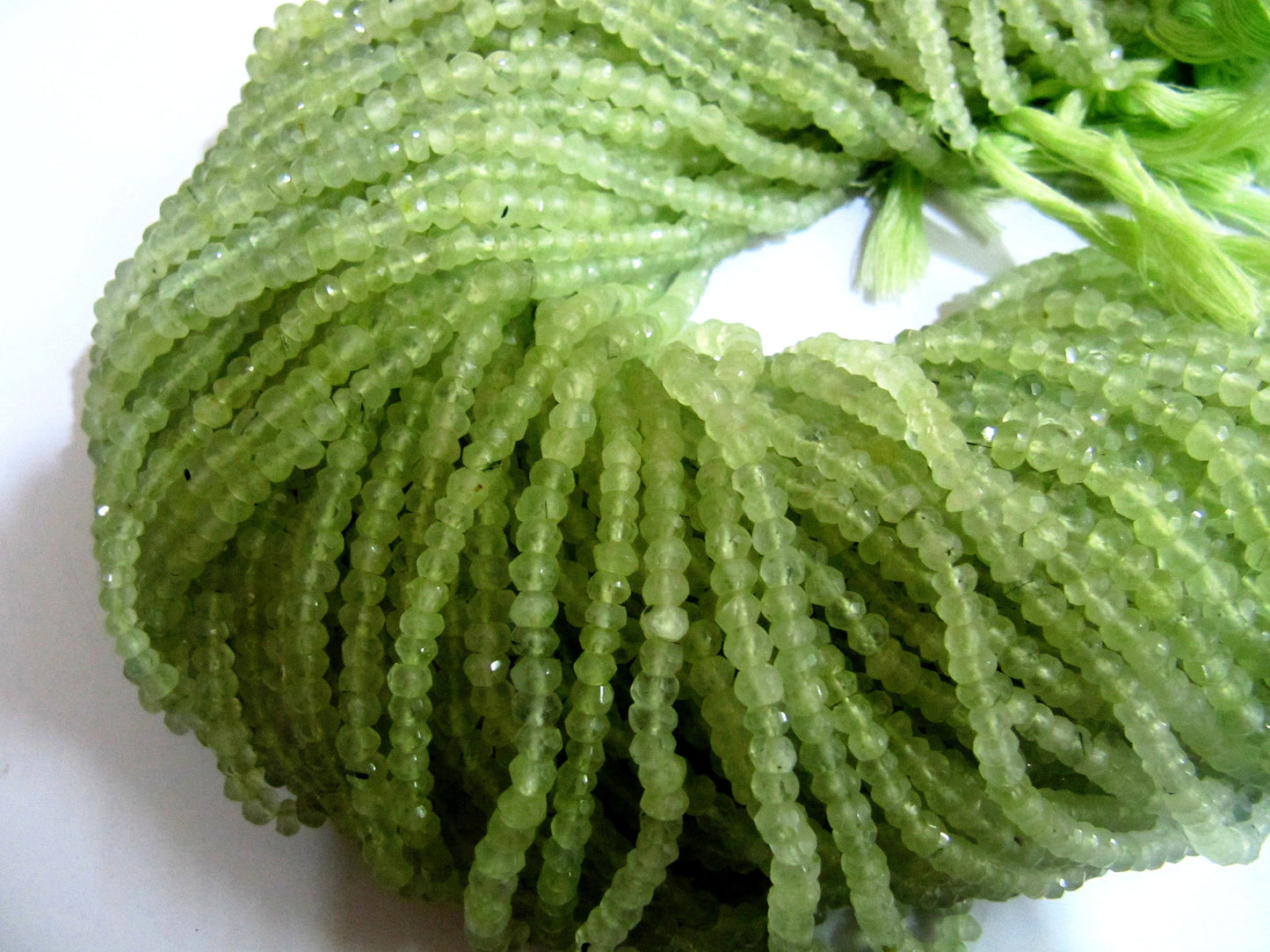 Natural Prehnite Rondelle Faceted 4mm Beads Genuine Prehnite Beads Strand 13 inches long Wholesale Prices Jewelry making beads