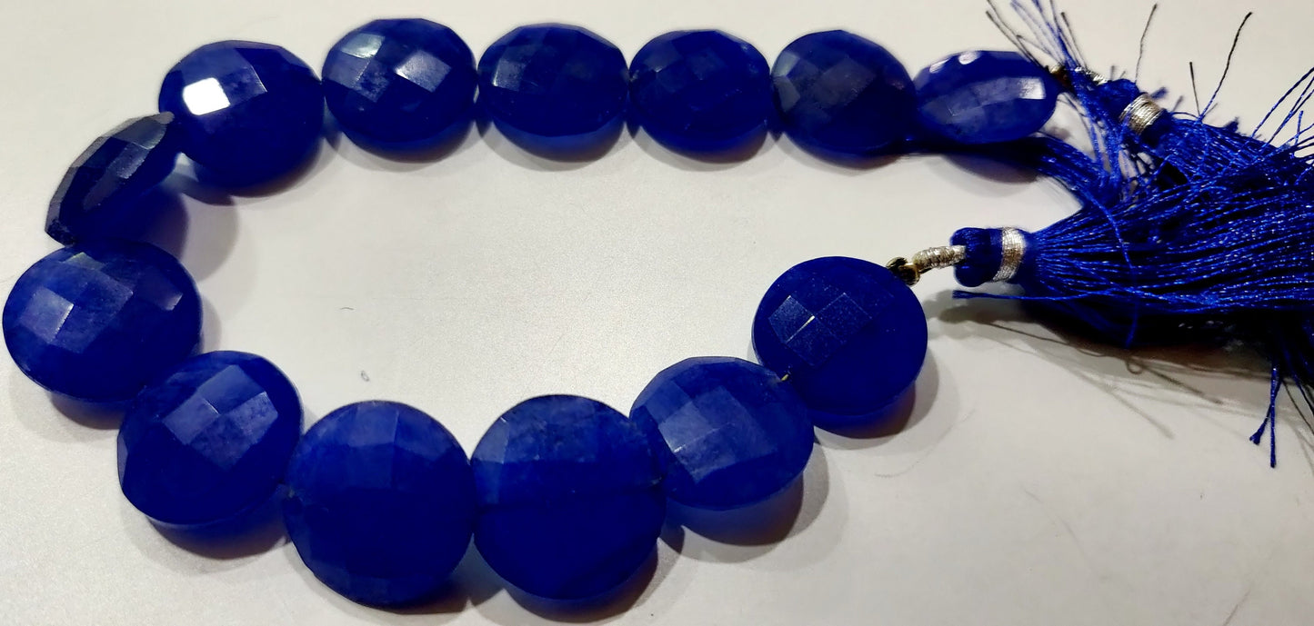 Blue Sapphire  Round Coin Shape Briolette Faceted Straight Drilled Beads 15mm Sold per Strand 8 inches Blue Gemstone Beads