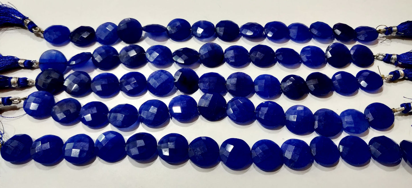 Blue Sapphire  Round Coin Shape Briolette Faceted Straight Drilled Beads 15mm Sold per Strand 8 inches Blue Gemstone Beads