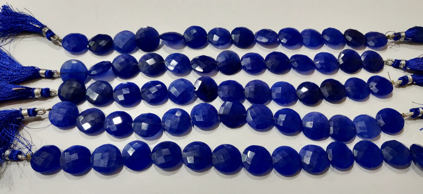 Blue Sapphire  Round Coin Shape Briolette Faceted Straight Drilled Beads 15mm Sold per Strand 8 inches Blue Gemstone Beads