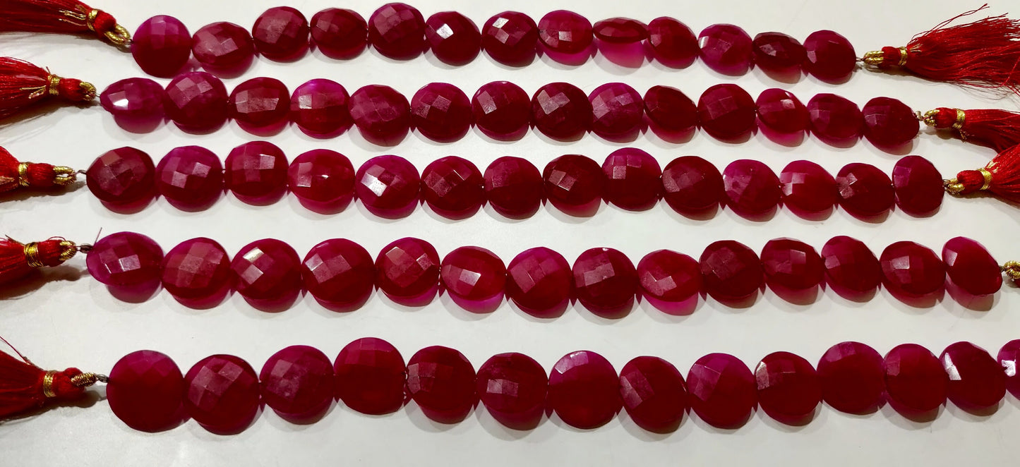 Ruby Round Coin Shape Briolette Faceted Straight Drilled Beads 15 mm Sold per Strand 8 inches long  Red Gemstone beads Wholesale