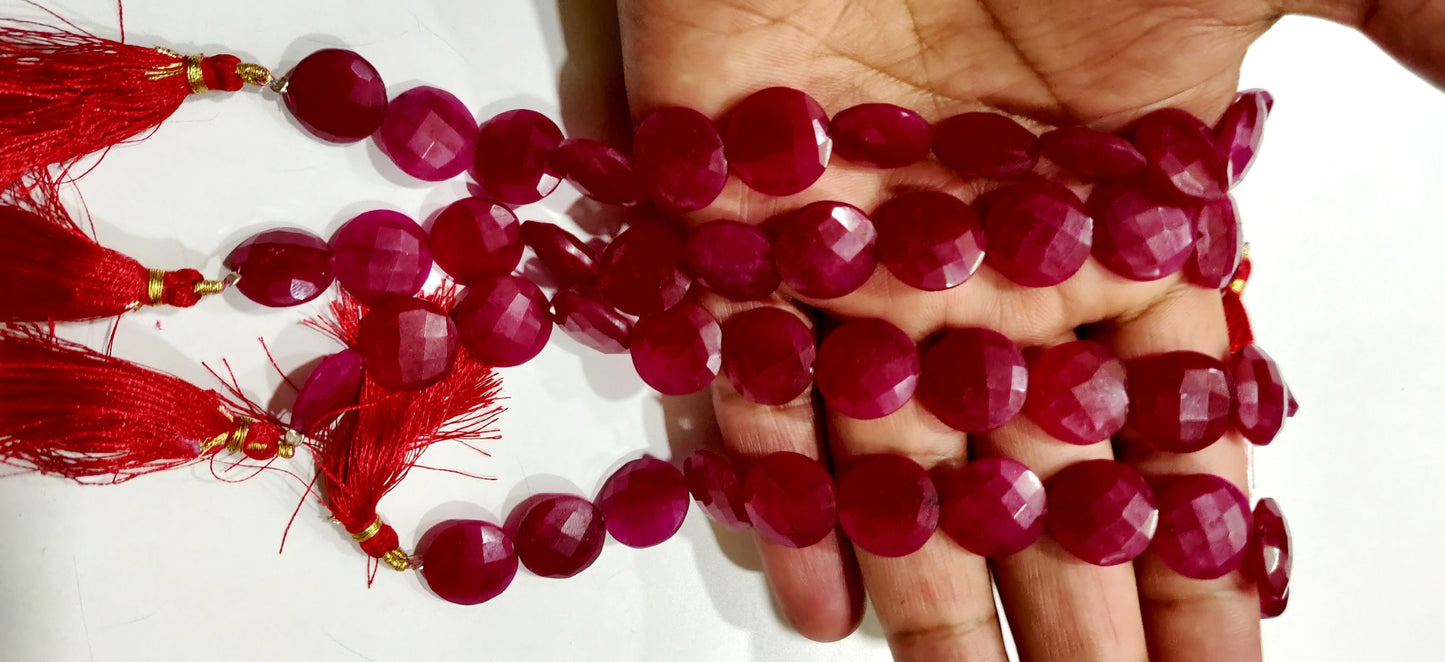 Ruby Round Coin Shape Briolette Faceted Straight Drilled Beads 15 mm Sold per Strand 8 inches long  Red Gemstone beads Wholesale