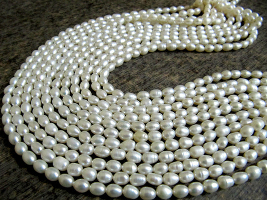 Natural Fresh water Pearl Rice White Pearl 5X7mm Size Beads Strand 15 inches Long Top Quality Jewelry Making Gemstone Beads