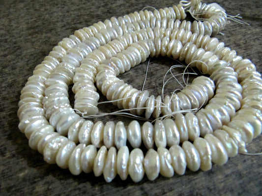 Natural White  Pearl Button Disc Shape 10 to 11mm Size Beads Strand 8 inches Long Jewelry Making Gemstone Beads Wholesale Prices