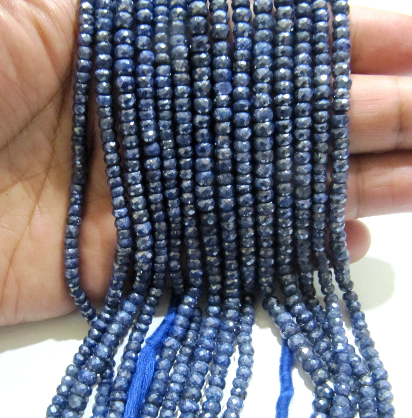 Natural Blue Sapphire Silverite Rondelle Faceted 4-5mm Size Gemstone Beads strand 13 Inches Long Wholesale Prices Jewelry making beads