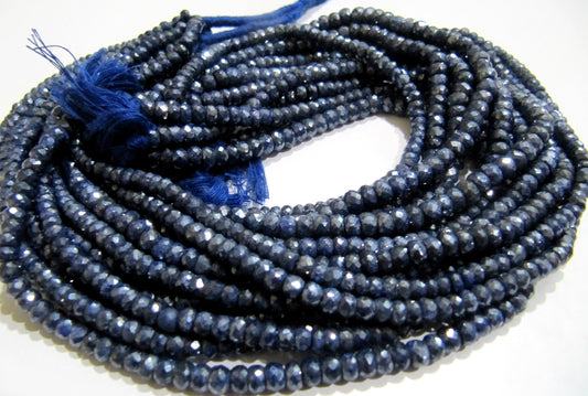 Natural Blue Sapphire Silverite Rondelle Faceted 4-5mm Size Gemstone Beads strand 13 Inches Long Wholesale Prices Jewelry making beads