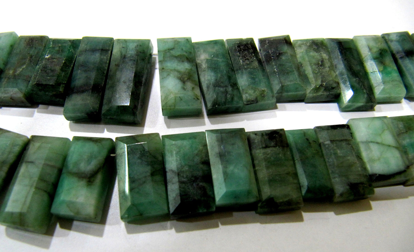 Natural Emerald Baguette Shape 15-20mm Long Side Drilled Rectangle shaped Beads strand 8 Inches long Sold Per Strand Jewelry making  Beads