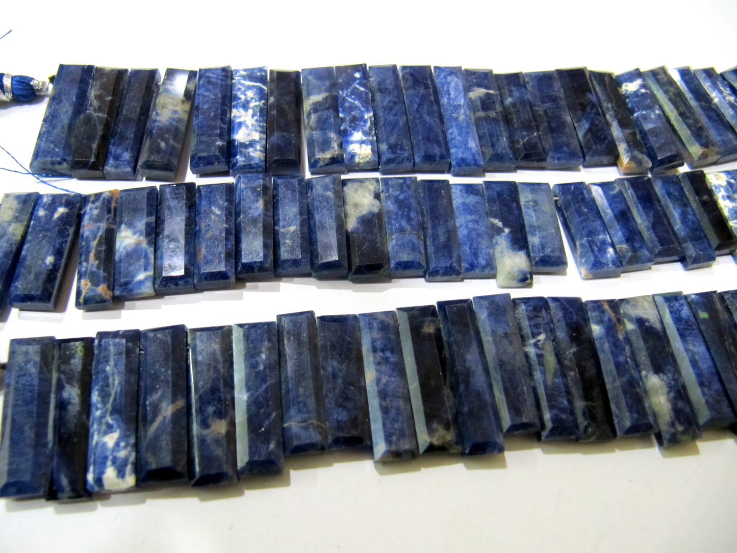 Natural Sodalite Baguette Shape 15-20mm Approximately Long Side Drilled Beads strand 8 Inches long Sold Per Strand Jewelry making beads