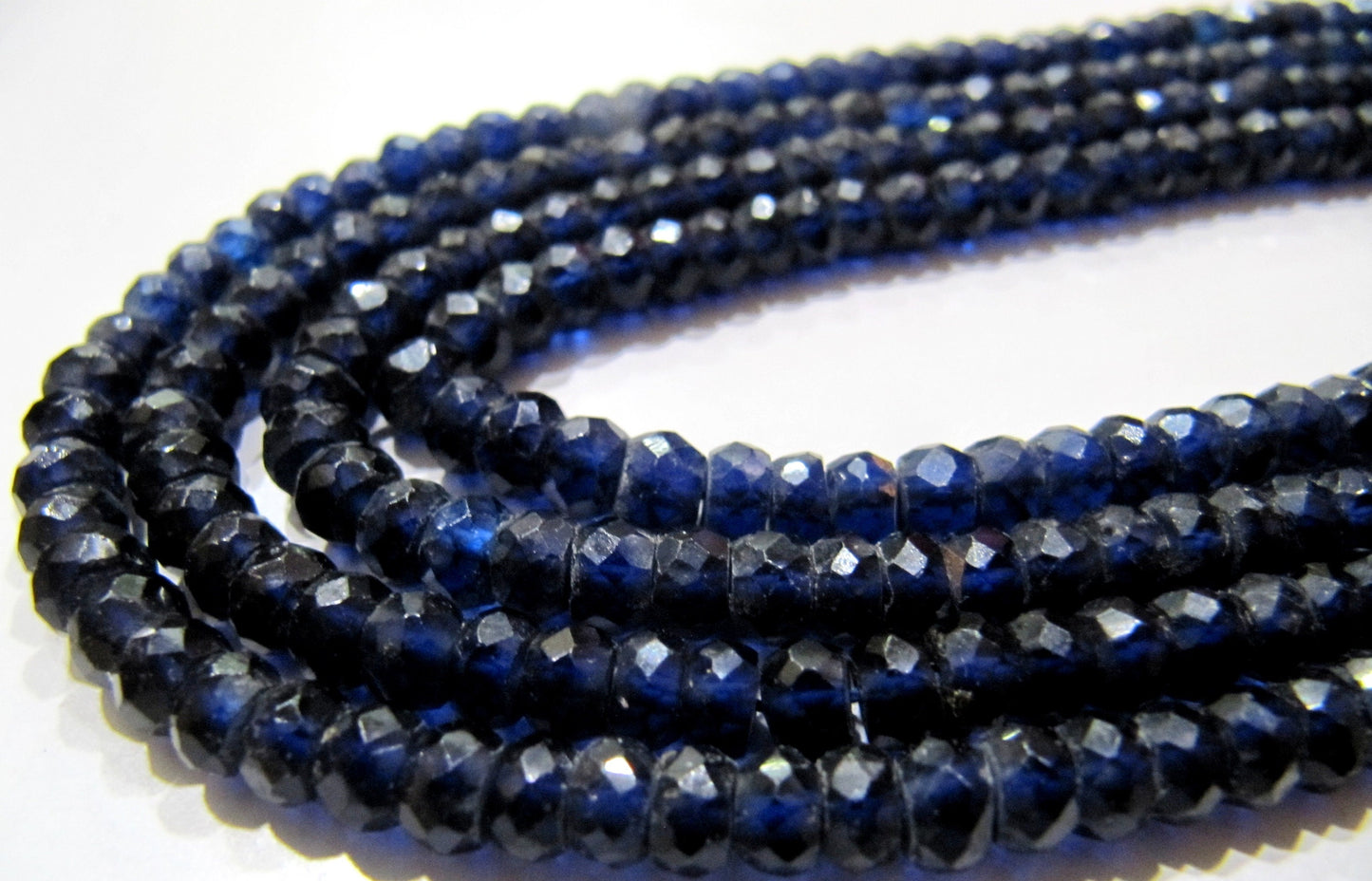 Blue Sapphire Rondelle Micro Faceted 4-5mm Imitation Lab Created Sapphire Beads Strand 15 inches Long Jewelry Making Beads