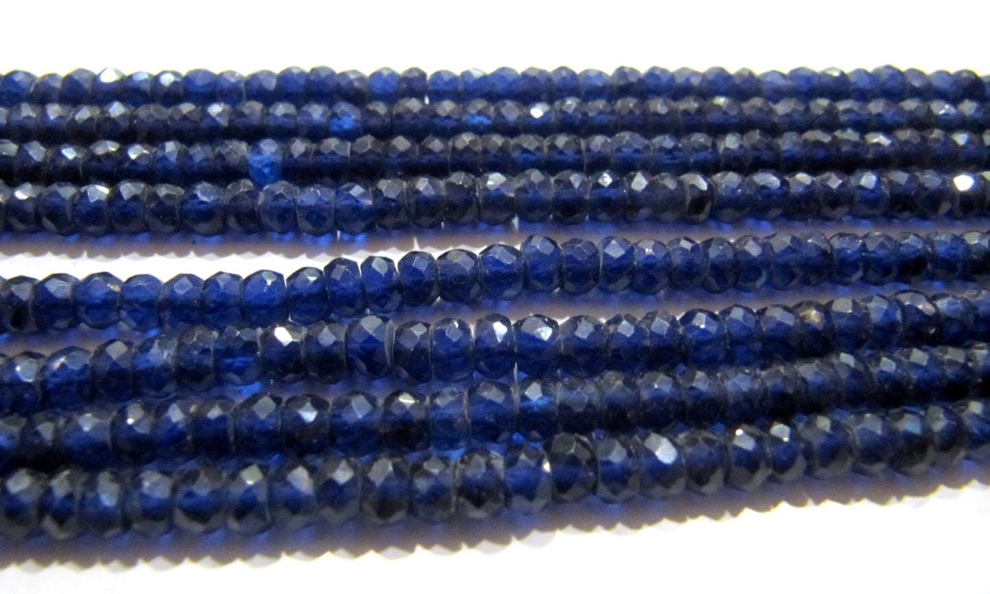 Blue Sapphire Rondelle Micro Faceted 4-5mm Imitation Lab Created Sapphire Beads Strand 15 inches Long Jewelry Making Beads