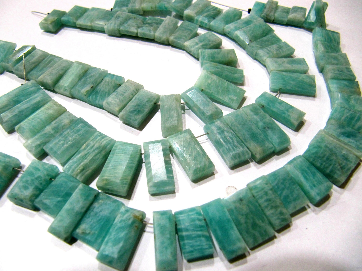 Natural Amazonite Baguette Shape 15-20mm Approximately Long Side Drilled Beads strand 8 Inches long Sold Per Strand Jewelry making