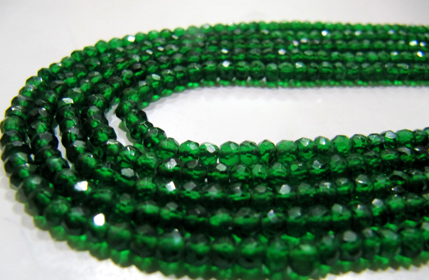Fancy Emerald Rondelle Micro Faceted 3.5mm Imitation Lab Created Green Beads Strand 13 inches Long Jewelry Making Beads Wholesale Prices