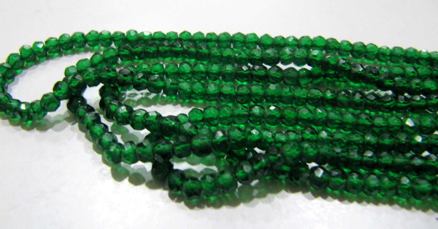 Fancy Emerald Rondelle Micro Faceted 3.5mm Imitation Lab Created Green Beads Strand 13 inches Long Jewelry Making Beads Wholesale Prices