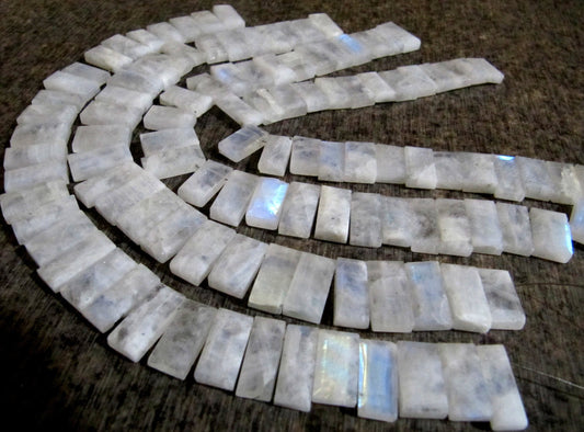 Natural White rainbow Moonstone Baguette Shape 15-20mm Approximately Long Side Drilled Beads strand 8 Inches long Sold Per Strand