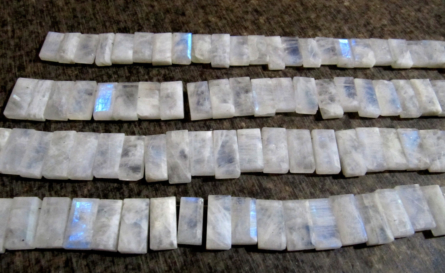 Natural White rainbow Moonstone Baguette Shape 15-20mm Approximately Long Side Drilled Beads strand 8 Inches long Sold Per Strand