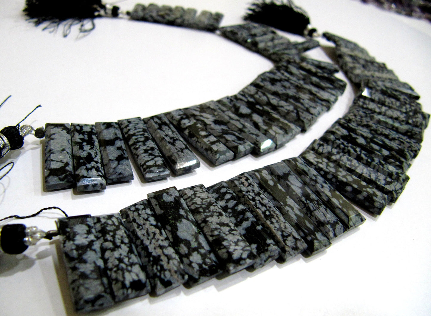 Natural Black Opsidean Baguette Shape 25-30mm Approximately Long Side Drilled Beads strand 8 Inches long Sold Per Strand Wholesale Prices