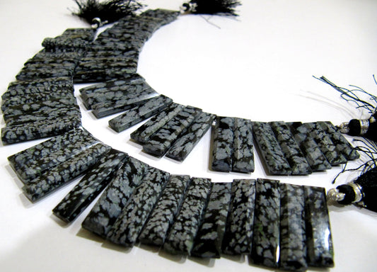 Natural Black Opsidean Baguette Shape 25-30mm Approximately Long Side Drilled Beads strand 8 Inches long Sold Per Strand Wholesale Prices
