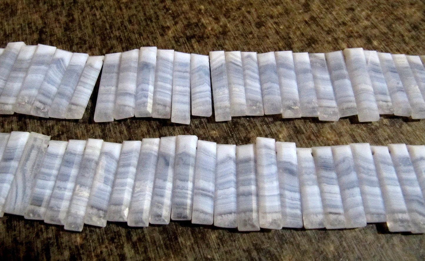 Natural Blue Lace Agate Briolette Faceted Baguette Shape 25-30mm Approximately Long Side Drilled Beads strand 8 Inches long Sold Per Strand