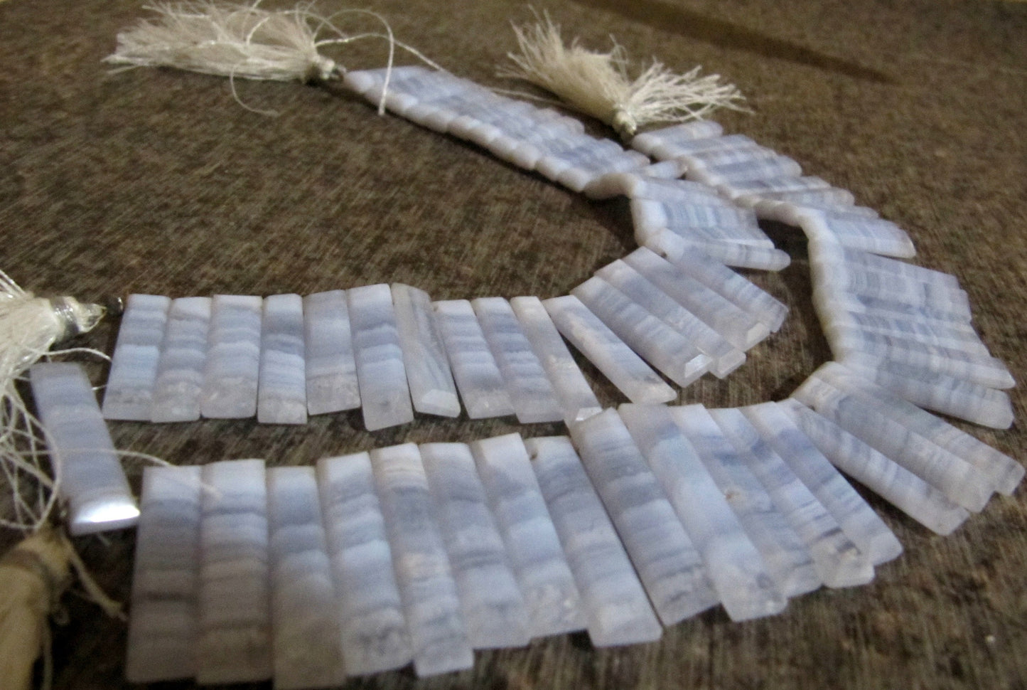 Natural Blue Lace Agate Briolette Faceted Baguette Shape 25-30mm Approximately Long Side Drilled Beads strand 8 Inches long Sold Per Strand