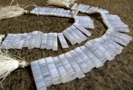 Natural Blue Lace Agate Briolette Faceted Baguette Shape 25-30mm Approximately Long Side Drilled Beads strand 8 Inches long Sold Per Strand