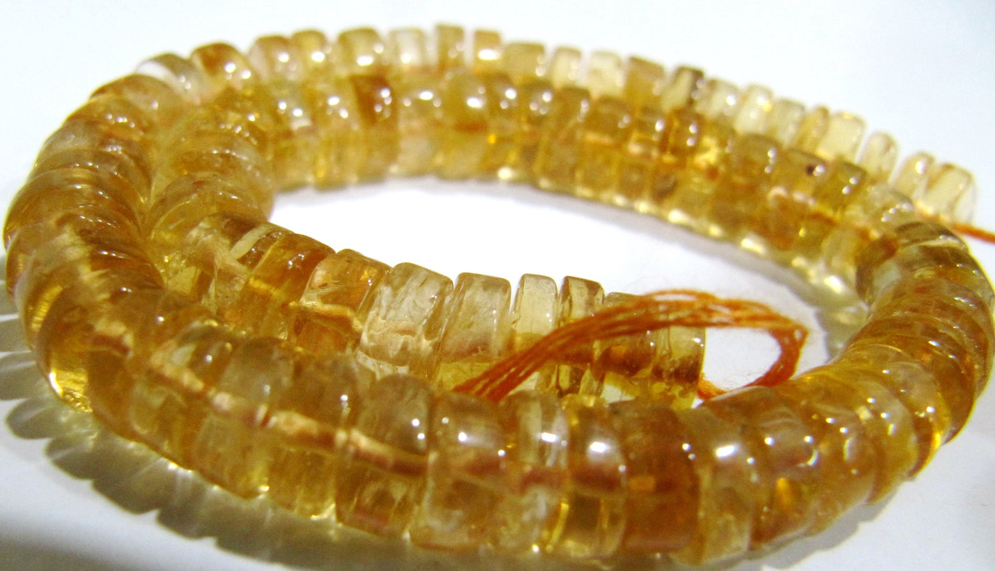 Natural Citrine Tyre Shape Rondelle Plain Smooth Size 4 to 8mm Jewelry Making Beads Strand 8 inches Long Sold Per Strand