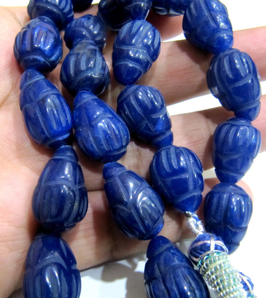 Pack of 6 Loose Beads :- Blue Sapphire Corundum Hand carved  Tear Drop Shape Straight Drilled Size 10x14 to 14x20mm Beads Wholesale Prices