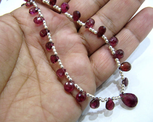 Natural Pink Tourmaline Briolette Faceted Pear Shape 4X6mm to 9X12mm Size Beaded Necklace 16 Inches Long With Magnetic Clasp