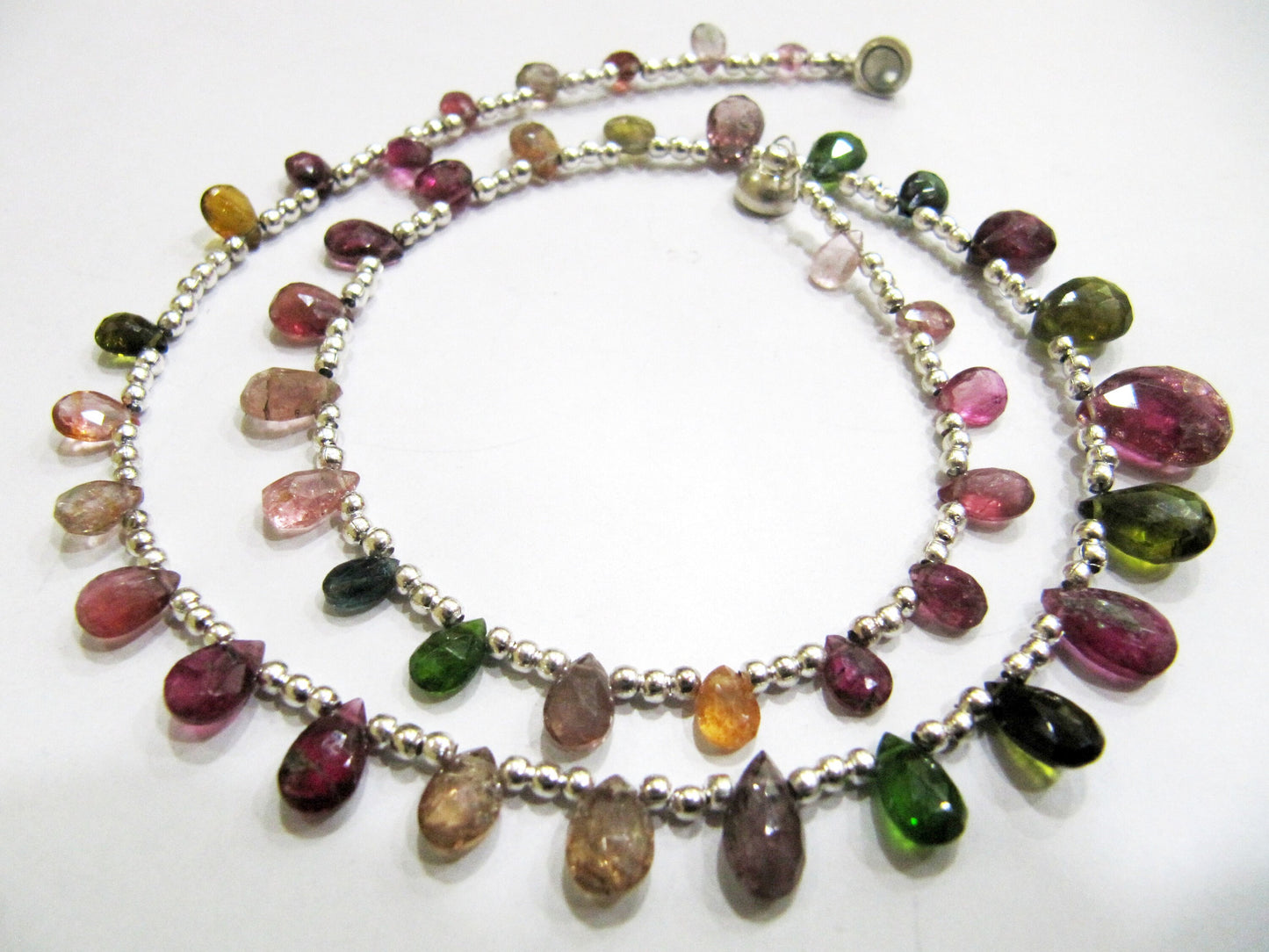 Natural Multi Tourmaline Briolette Faceted Pear Shape 4X6mm to 9X12mm Size Beaded Necklace 16 Inches Long With Magnetic Clasp