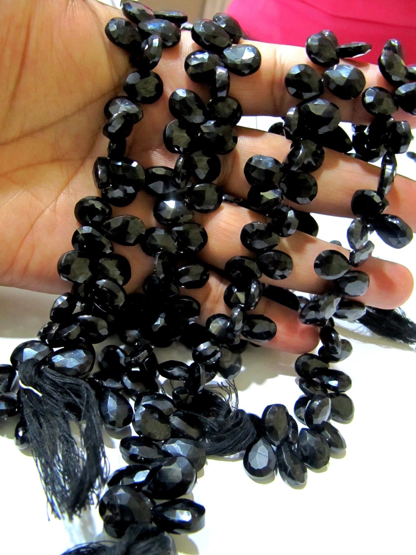 Genuine Black Spinel beads Pear Shape Size 10x14mm to 12x16mm Faceted Flat Drop beads 8 inch Strand approx.40 beads per strand