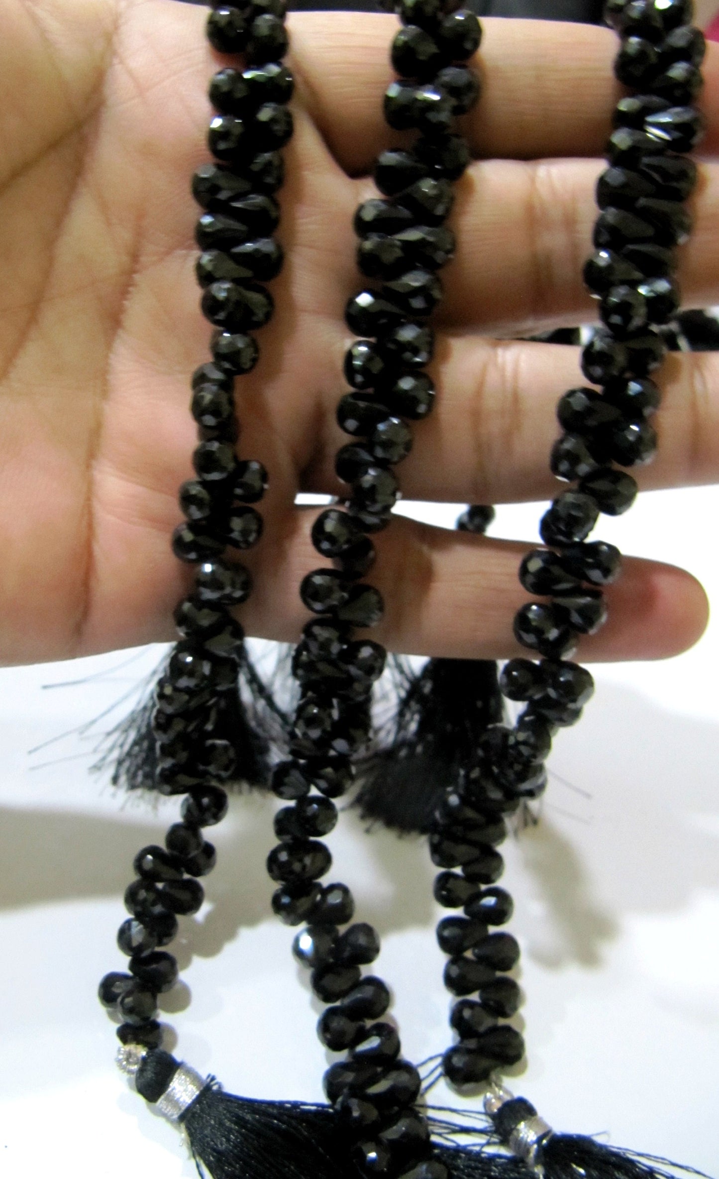 Natural Black Spinel Tear Drop Shape Briolette Faceted 5x7mm to 6x8mm Gemstone beads 10inches Strand jewelry making bead Sold per Strand