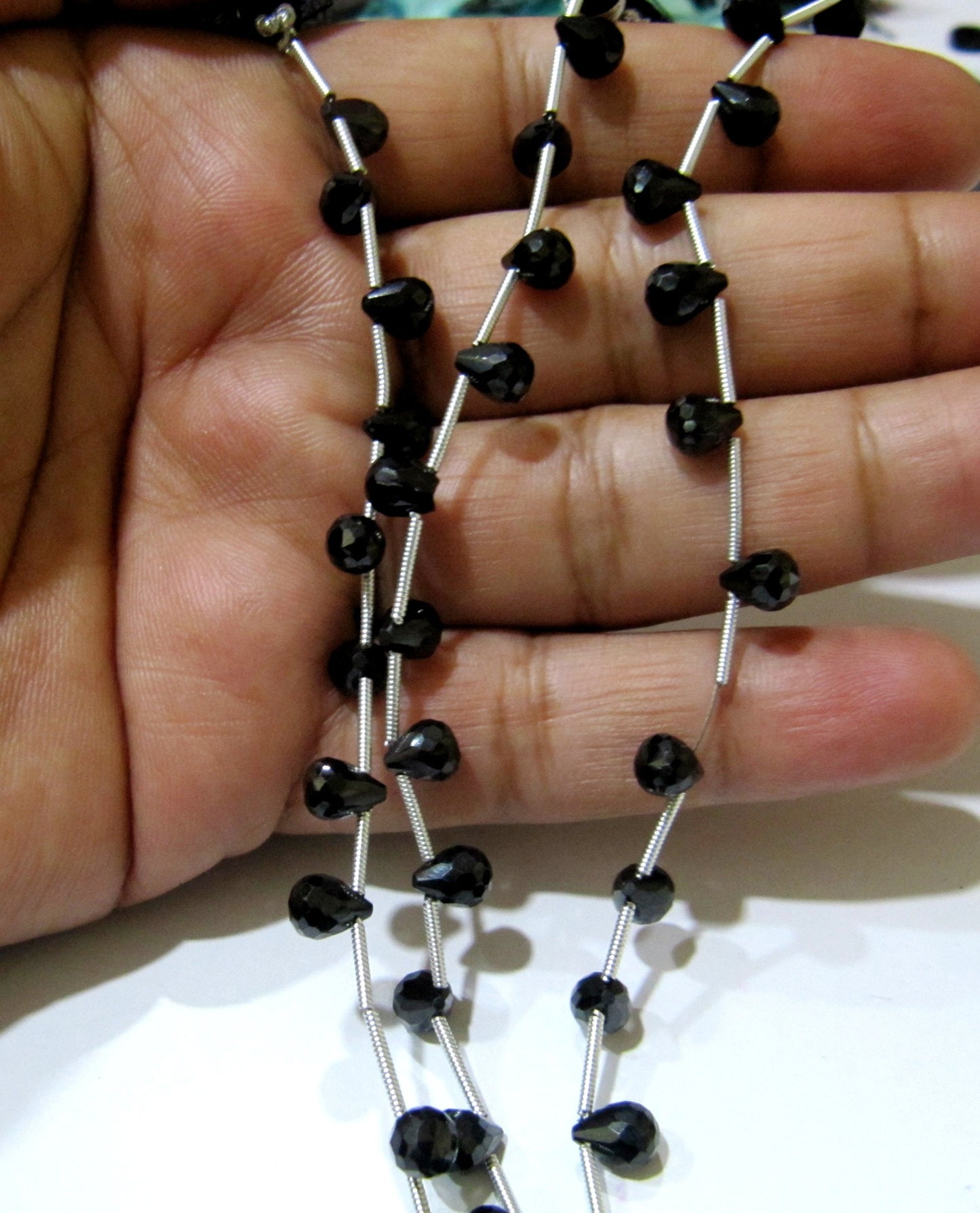 Natural Black Spinel Tear Drop Shape Briolette Faceted 5x7mm to 6x8mm Gemstone beads 10inches Strand jewelry making bead Sold per Strand