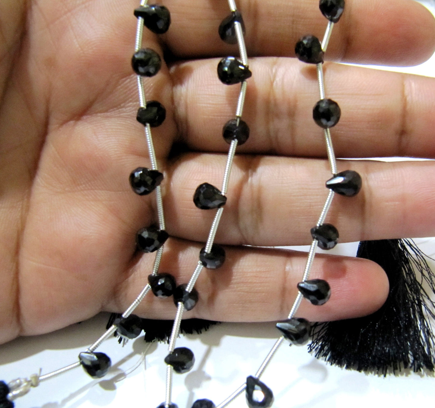 Natural Black Spinel Tear Drop Shape Briolette Faceted 5x7mm to 6x8mm Gemstone beads 10inches Strand jewelry making bead Sold per Strand