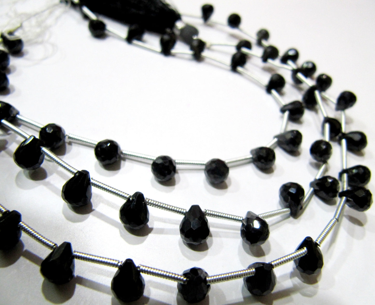 Natural Black Spinel Tear Drop Shape Briolette Faceted 5x7mm to 6x8mm Gemstone beads 10inches Strand jewelry making bead Sold per Strand