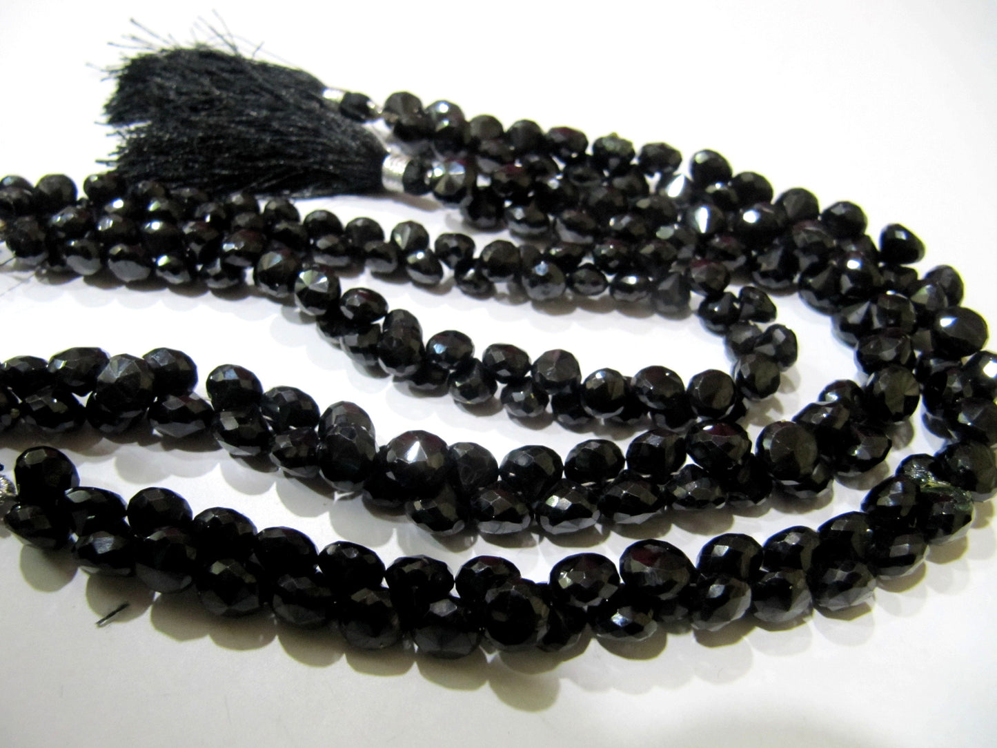 Natural Black Spinel Onion Shape Briolette Faceted 5x6mm to 7x8mm Gemstone beads 10inches Strand jewelry making bead Sold per Strand