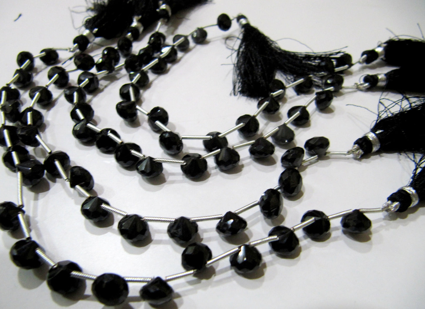 Natural Black Spinel Onion Shape Briolette Faceted 5x6mm to 7x8mm Gemstone beads 8inches Strand jewelry making bead Sold per Strand