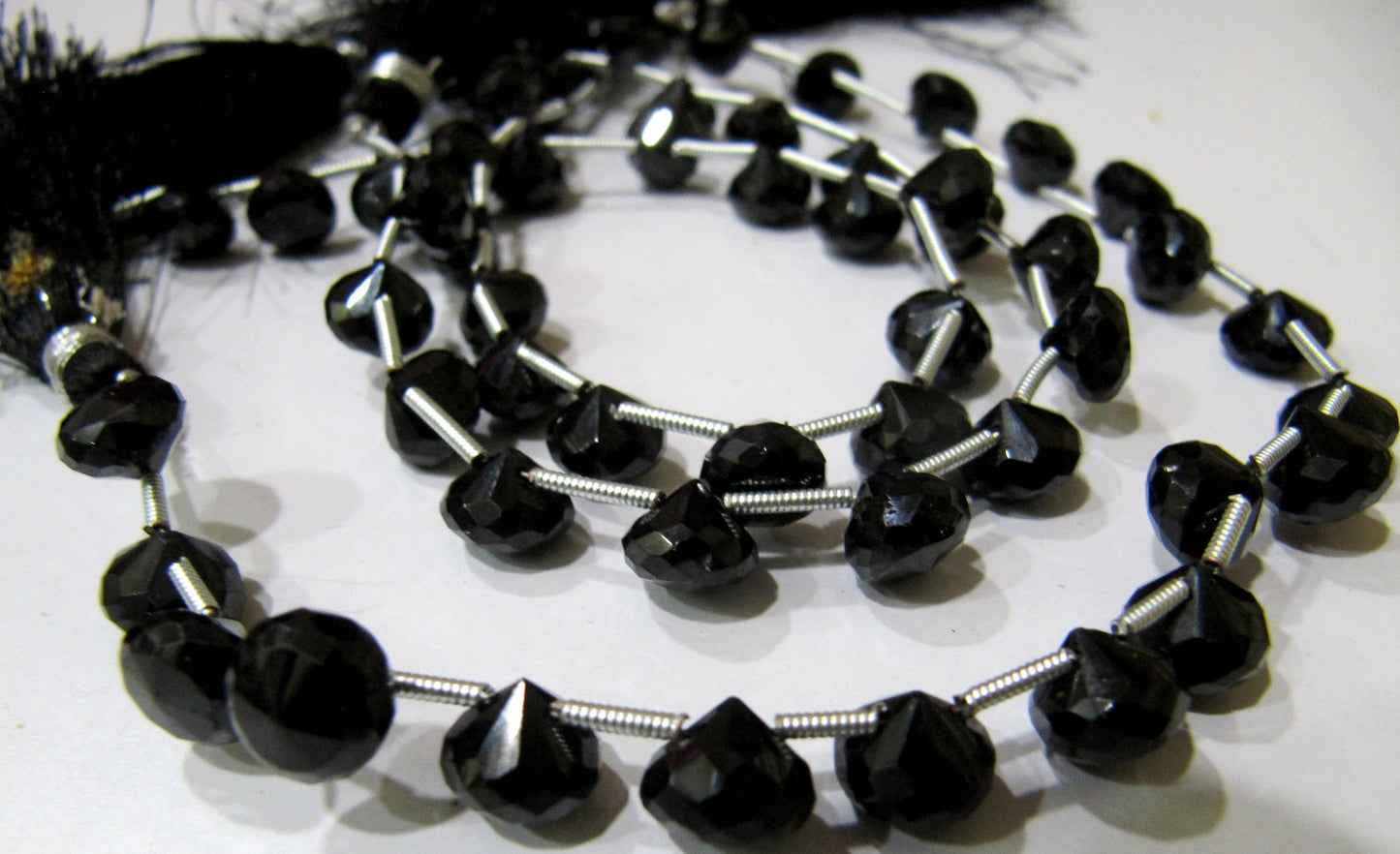 Natural Black Spinel Onion Shape Briolette Faceted 5x6mm to 7x8mm Gemstone beads 8inches Strand jewelry making bead Sold per Strand