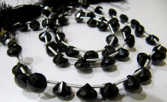 Natural Black Spinel Onion Shape Briolette Faceted 5x6mm to 7x8mm Gemstone beads 8inches Strand jewelry making bead Sold per Strand
