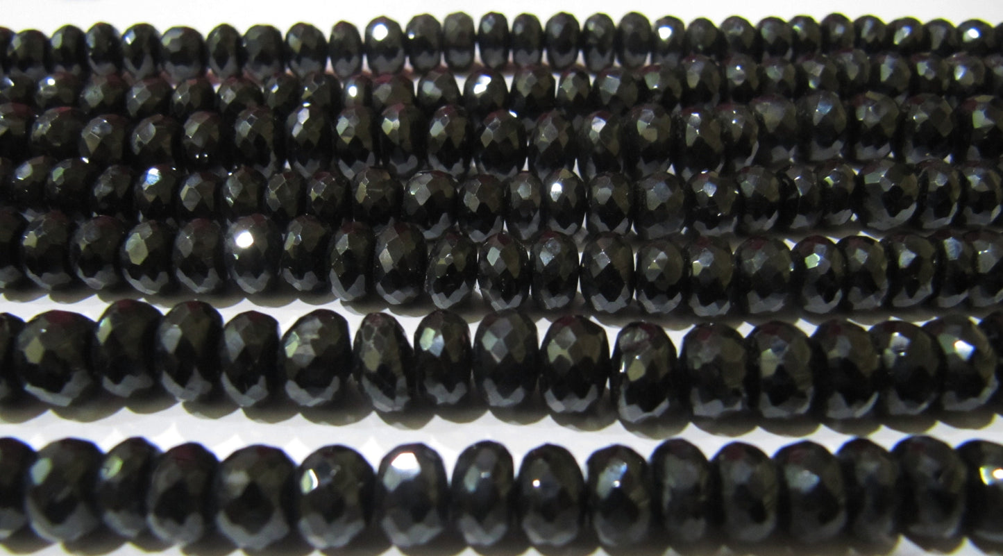 Natural Black Spinel Rondelle Faceted 7mm to 8mm Gemstone beads 8 inches long Strand jewelry making bead Sold per Strand