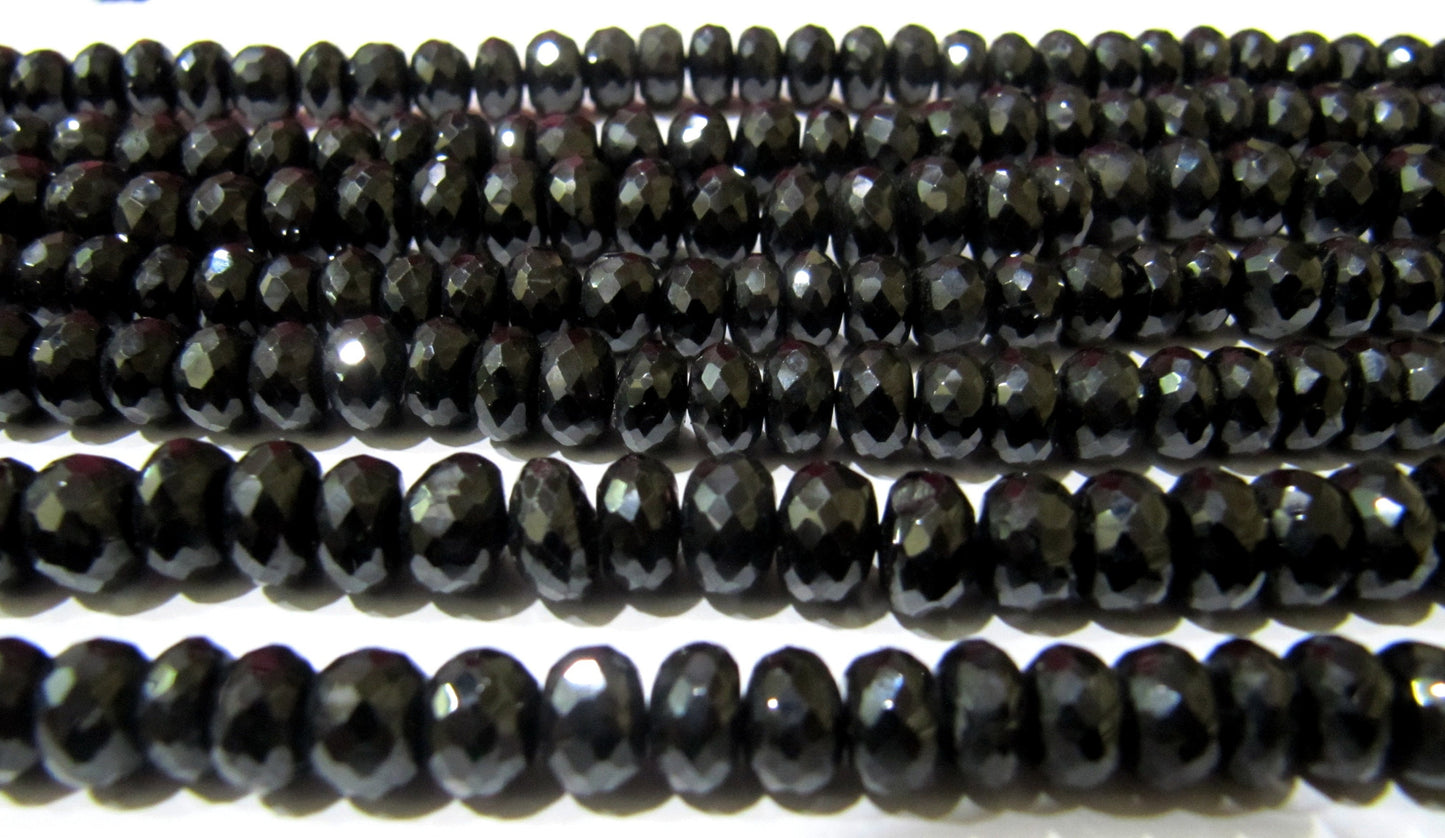Natural Black Spinel Rondelle Faceted 7mm to 8mm Gemstone beads 8 inches long Strand jewelry making bead Sold per Strand