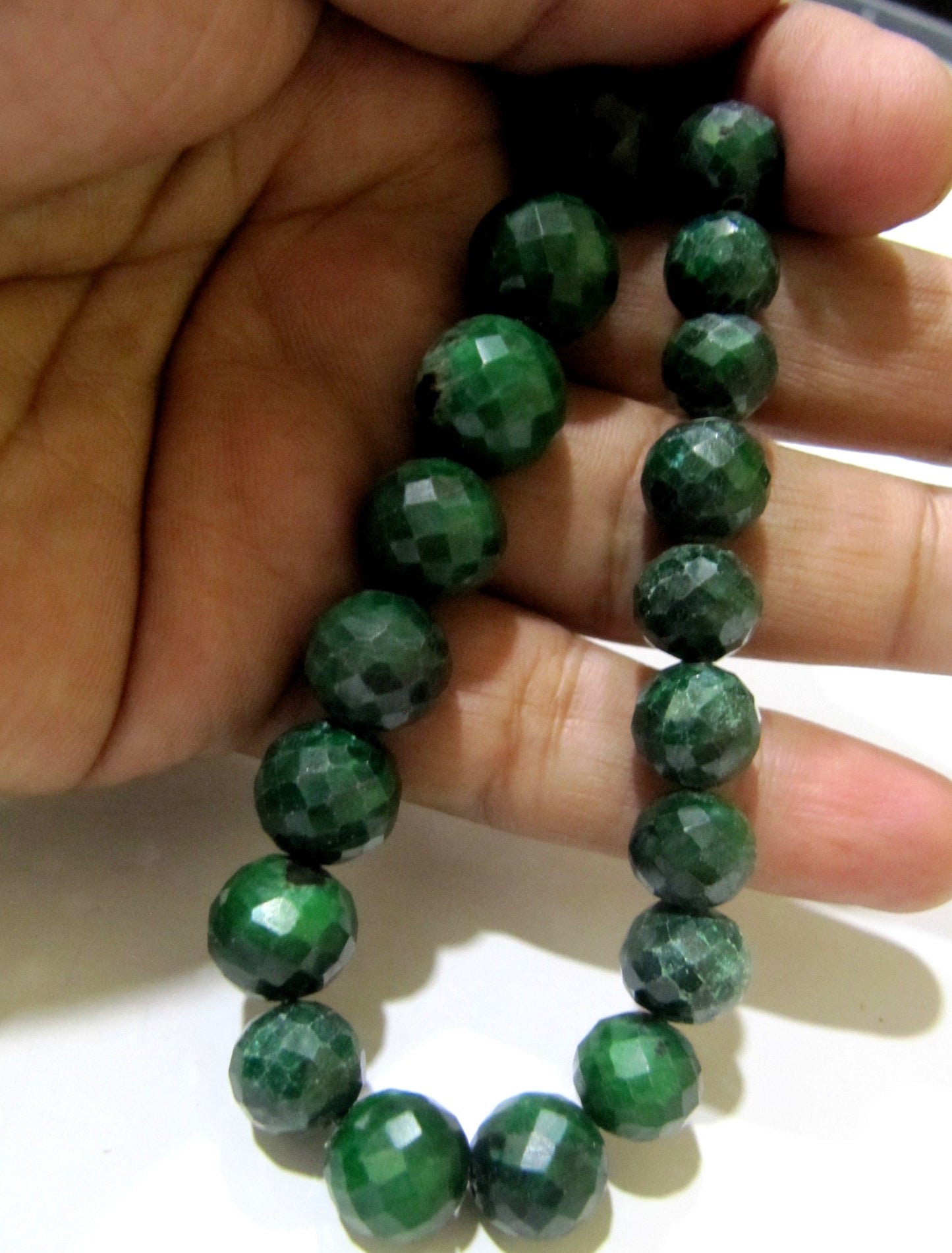 Emerald Corundum Round Ball Shape Briolette Faceted 9-12mm Size Gemstone beads Strand 8 inches long Precious Gemstone Beads Wholesale Prices
