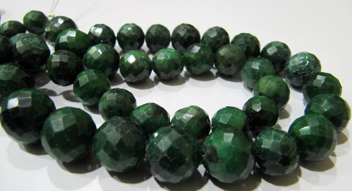 Emerald Corundum Round Ball Shape Briolette Faceted 9-12mm Size Gemstone beads Strand 8 inches long Precious Gemstone Beads Wholesale Prices