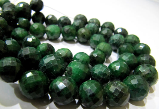 Emerald Corundum Round Ball Shape Briolette Faceted 9-12mm Size Gemstone beads Strand 8 inches long Precious Gemstone Beads Wholesale Prices