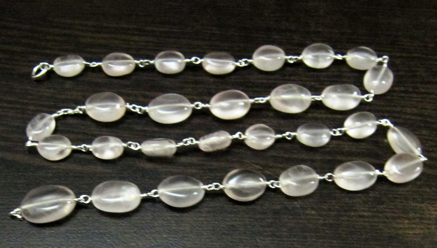 1 Foot-Natural Rose Quartz Plain Smooth Oval Shape 6x8mm to 8x10mm size Beaded Gemstone Chain Wholesale Prices Choose the Plating color