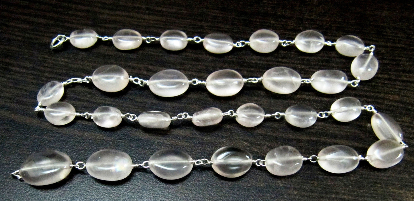 1 Foot-Natural Rose Quartz Plain Smooth Oval Shape 6x8mm to 8x10mm size Beaded Gemstone Chain Wholesale Prices Choose the Plating color