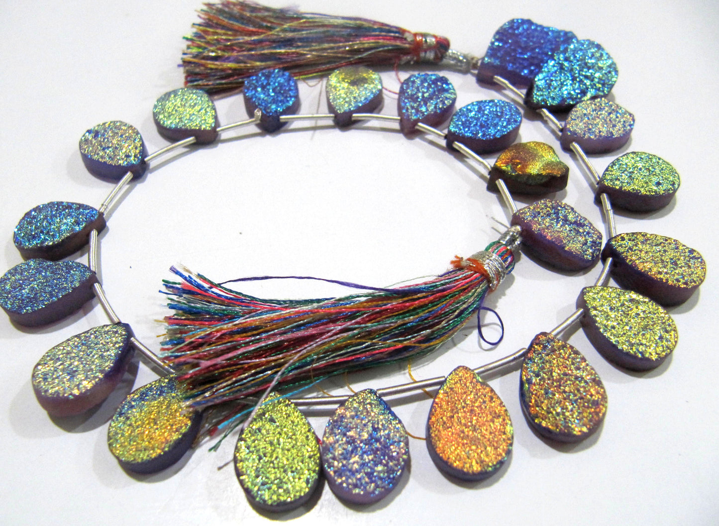 Natural Titanium Coated Agate Purple Druzy Pear Shape  Beads Jewelry Making Bead Strand 10 Inches Long Sold Per Strand