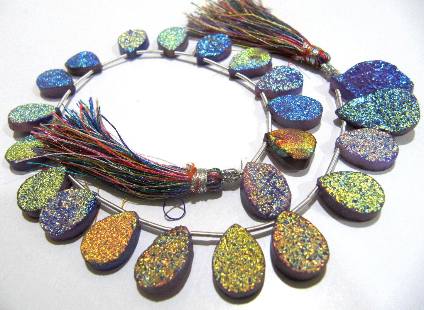 Natural Titanium Coated Agate Purple Druzy Pear Shape  Beads Jewelry Making Bead Strand 10 Inches Long Sold Per Strand