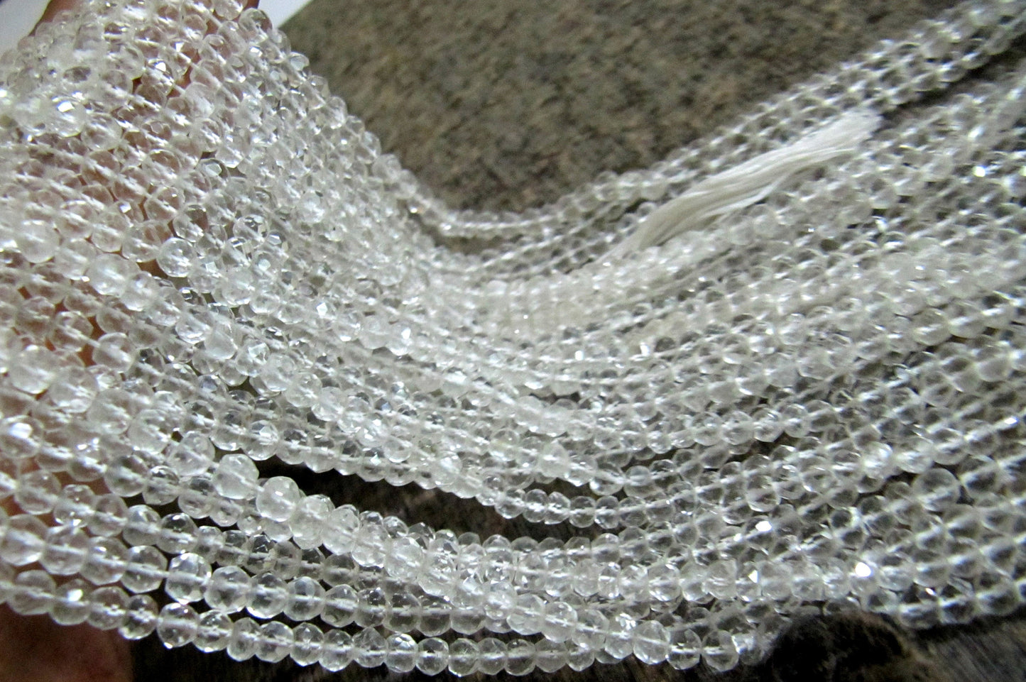Natural Rock Crystal Rondelle Micro Faceted 4-5mm Size Beads Strand  13 inches long Jewelry Making Gemstone beads