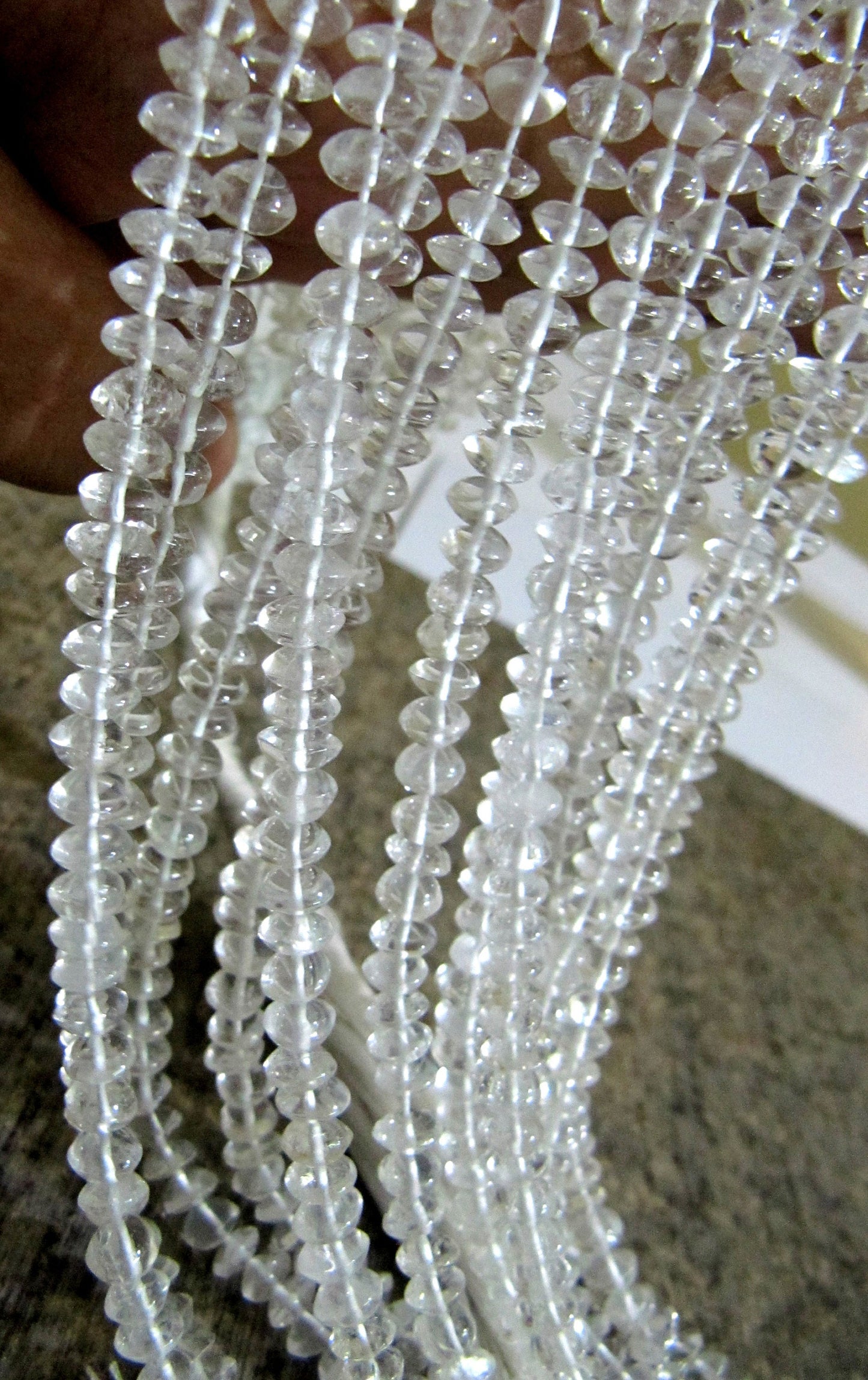 Natural Rock Crystal  Plain Smooth Button Shape 5 to 7mm Rondelle Top Quality Gemstone beads Strand 14 inches Long Wholesale Prices