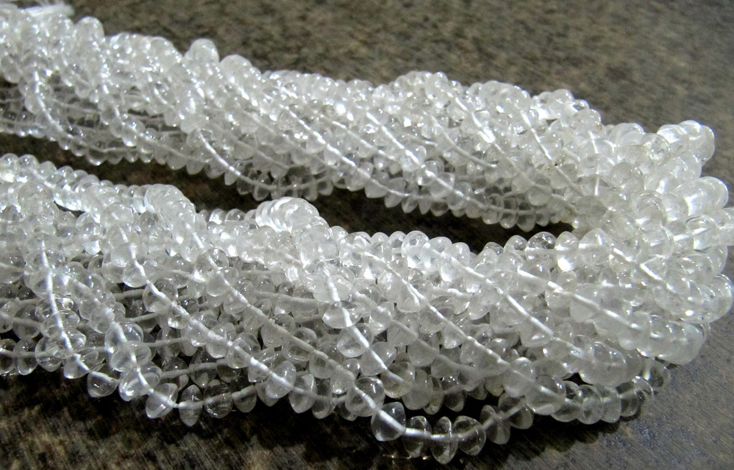 Natural Rock Crystal  Plain Smooth Button Shape 5 to 7mm Rondelle Top Quality Gemstone beads Strand 14 inches Long Wholesale Prices